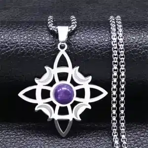 Collier pendentif noeud de sorcière (Wiccan) Améthyste