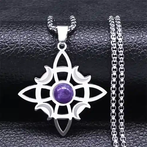 Collier pendentif noeud de sorcière (Wiccan) Améthyste