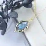 Collier pendentif Labradorite + chaine acier inoxydable 49 cm ref or