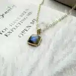 Collier pendentif Labradorite + chaine acier inoxydable 50 cm ref or