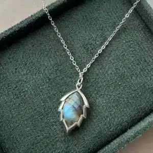 Collier pendentif Labradorite + chaine acier inoxydable 49 cm ref argent