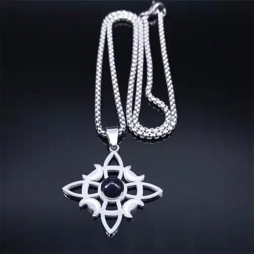 Collier pendentif noeud de sorcière (Wiccan) Spinelle noir