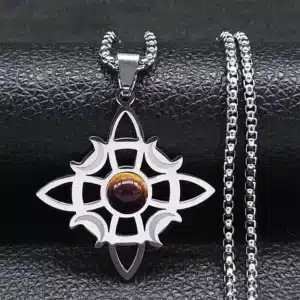 Collier pendentif noeud de sorcière (Wiccan) Oeil de tigre