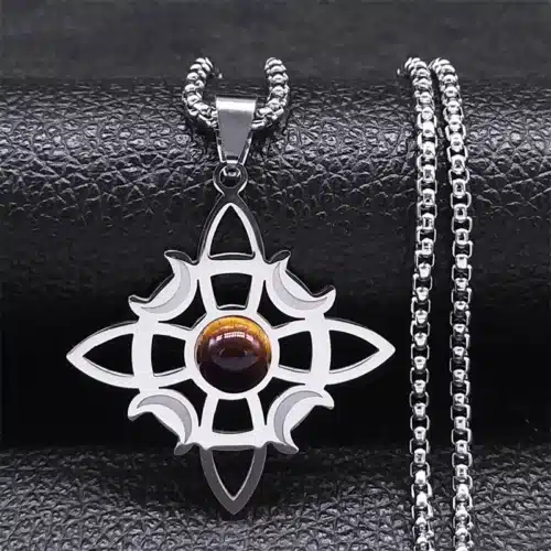 Collier pendentif noeud de sorcière (Wiccan) Oeil de tigre