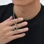 Collier pendentif Spinelle noir acier inoxydable ref 02