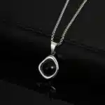 Collier pendentif Spinelle noir acier inoxydable ref 02