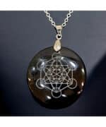 Collier pendentif cube Métatron-Obsidienne noire argent 925 + Chaine acier inoxydable 45 cm