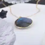 Collier pendentif Labradorite + chaine acier inoxydable 49 cm ref or