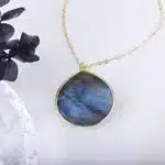 Collier pendentif Labradorite + chaine acier inoxydable 49 cm ref or