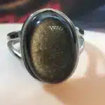 Bague réglable Obsidienne dorée argent 925