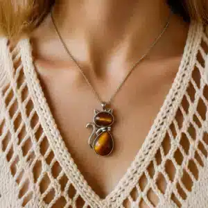 Pendentif Chat en Œil de Tigre