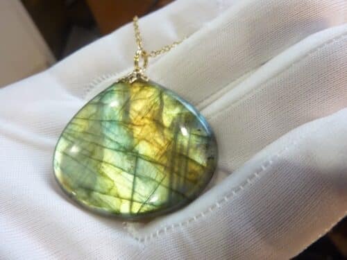 Collier pendentif Labradorite GG 0309 + chaine acier inoxydable doré 50 cm