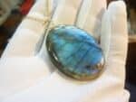 Collier pendentif Labradorite GG 3309 + chaine acier inoxydable doré 50 cm