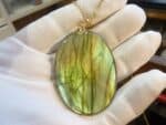 Collier pendentif Labradorite GG 6309 + chaine acier inoxydable doré 50 cm