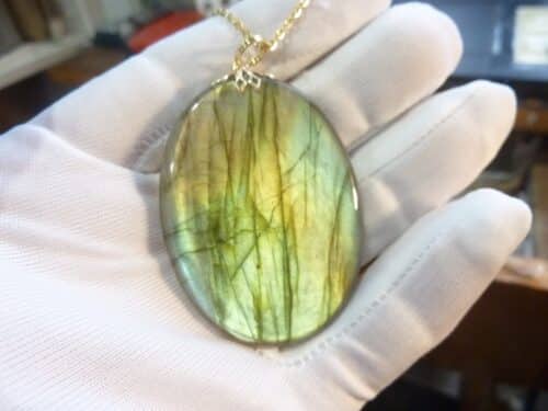 Collier pendentif Labradorite GG 6309 + chaine acier inoxydable doré 50 cm