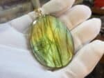 Collier pendentif Labradorite GG 6309 + chaine acier inoxydable doré 50 cm
