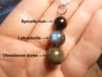 Pendentif Obsidienne dorée-Labradorite-Spinelle noir + chaine acier inoxydable 50 cm