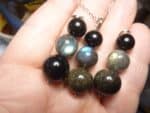 Pendentif Obsidienne dorée-Labradorite-Spinelle noir + chaine acier inoxydable 50 cm