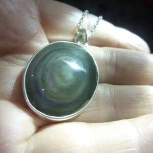 Pendentif Obsidienne oeil céleste argent 925 GG 0409 + chaine acier inoxydable 50 cm