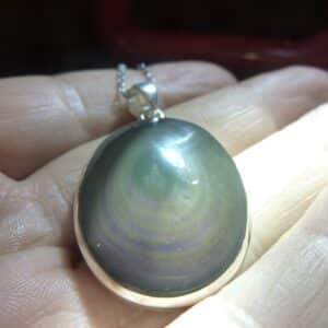 Pendentif Obsidienne oeil céleste argent 925 GG 4409 + chaine acier inoxydable 50 cm