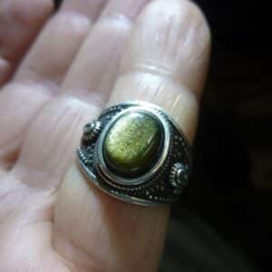 Bague Obsidienne dorée argent 925 taille 56