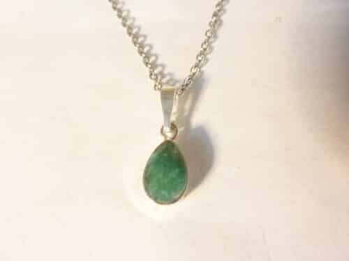 Collier pendentif Emeraude monture argent 925 GG 1109 + chaine acier inoxydable 45 cm
