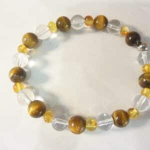 Bracelet Oeil de tigre-Ambre miel-Quartz cristal de roche