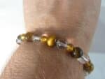 Bracelet Oeil de tigre-Ambre miel-Quartz cristal de roche