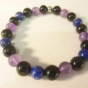 Bracelet Spinelle noir-Améthyste-Obsidienne oeil céleste-Lapis lazuli