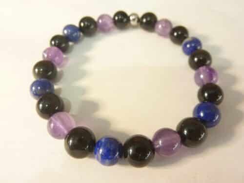 Bracelet Spinelle noir-Améthyste-Obsidienne oeil céleste-Lapis lazuli