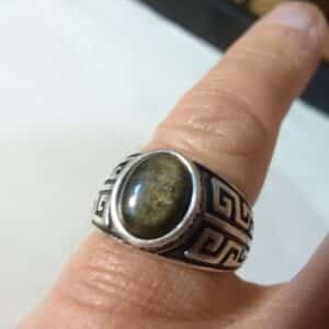Bague réglable Obsidienne dorée monture argent 925