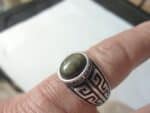 Bague réglable Obsidienne dorée monture argent 925