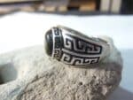 Bague réglable Obsidienne dorée monture argent 925