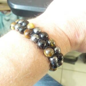 Bracelet réglable Oeil de tigre-obsidienne-hématite-perles 8 mm