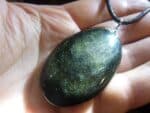 Pendentif Obsidienne dorée + collier cordon en coton cirée 56 cm