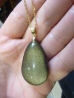 Collier pendentif Obsidienne dorée + chaine acier inoxydable doré 50 cm