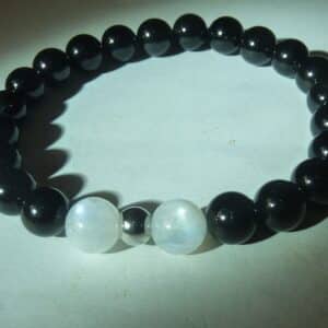 Bracelet Spinelle noir-Pierre de lune qualité AA
