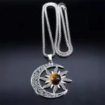 Coller pendentif Lune-Soleil en oeil de Tigre-Wicca