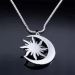 Coller pendentif Lune-Soleil en oeil de Tigre-Wicca