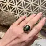 Bague réglable Obsidienne dorée argent 925